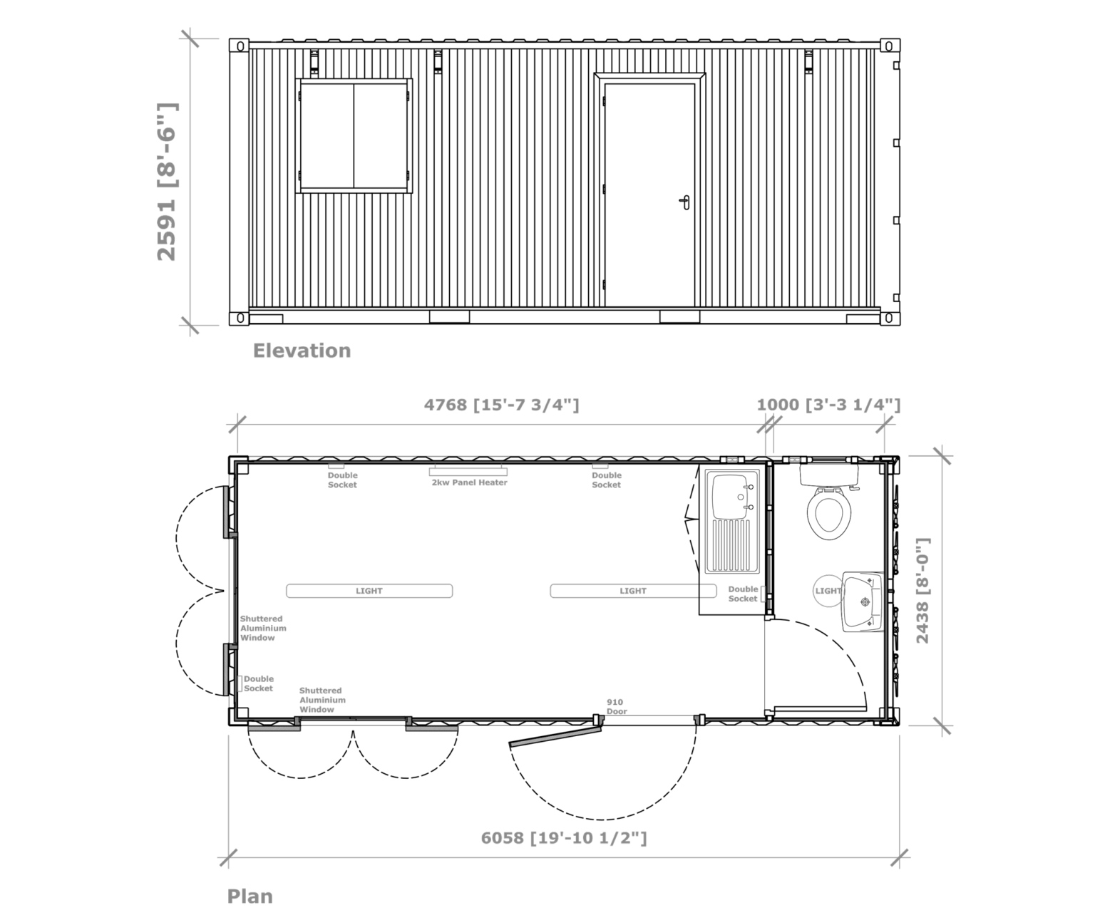 Contenedor de oficina de 20 ' + cocina e inodoro-Nuevo - Image 5